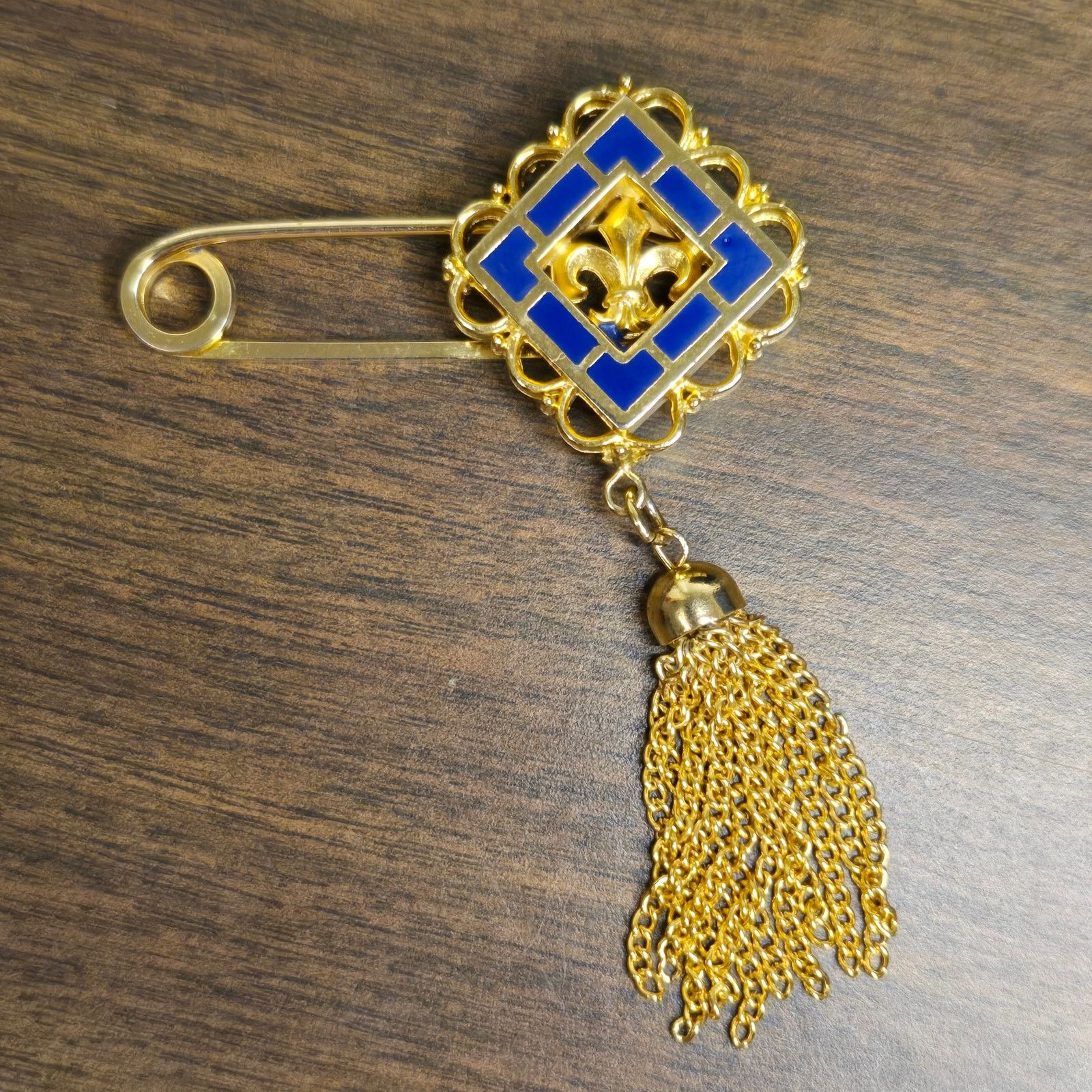 Vintage Vintage Victorian Style Gold Tone Blue Enamel Fleur de Lis Size ONE SIZE - 11 Thumbnail