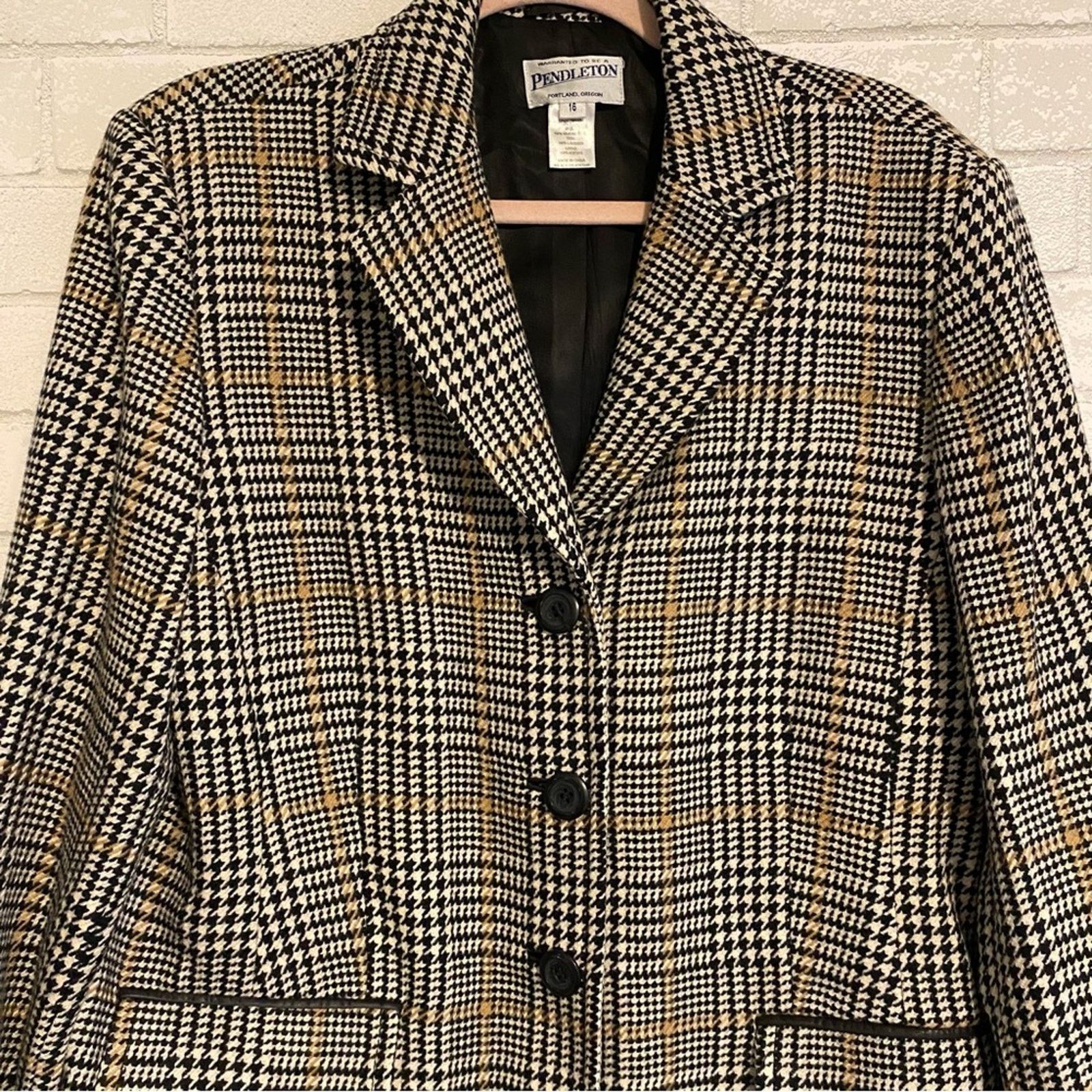 Pendleton Pendleton $268 Women’s 16 Blk Houndstooth 100% Wool Coat Size XXL / US 16-18 / IT 52-54 - 5 Thumbnail