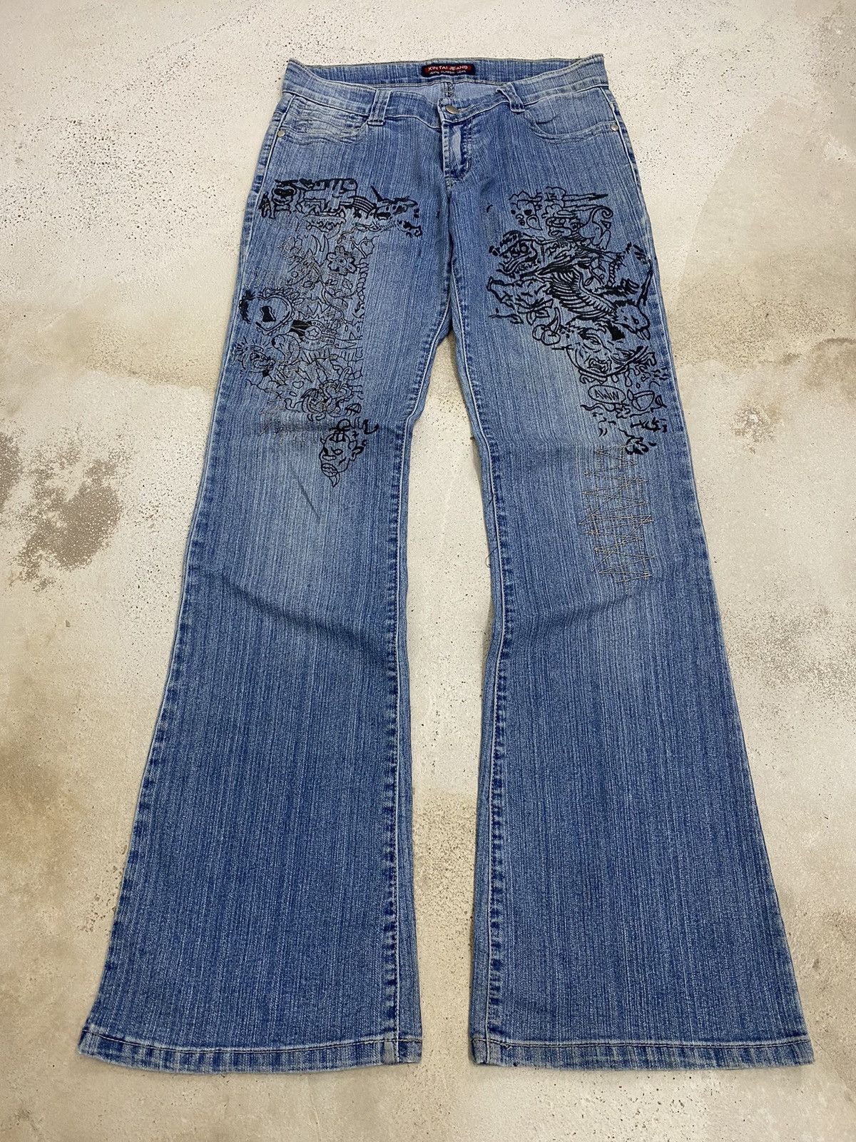 If Six Was Nine Flare Jean Xin Taii Classic Wear Art Black Tattoo Graphics Size US 29 - 3 Thumbnail