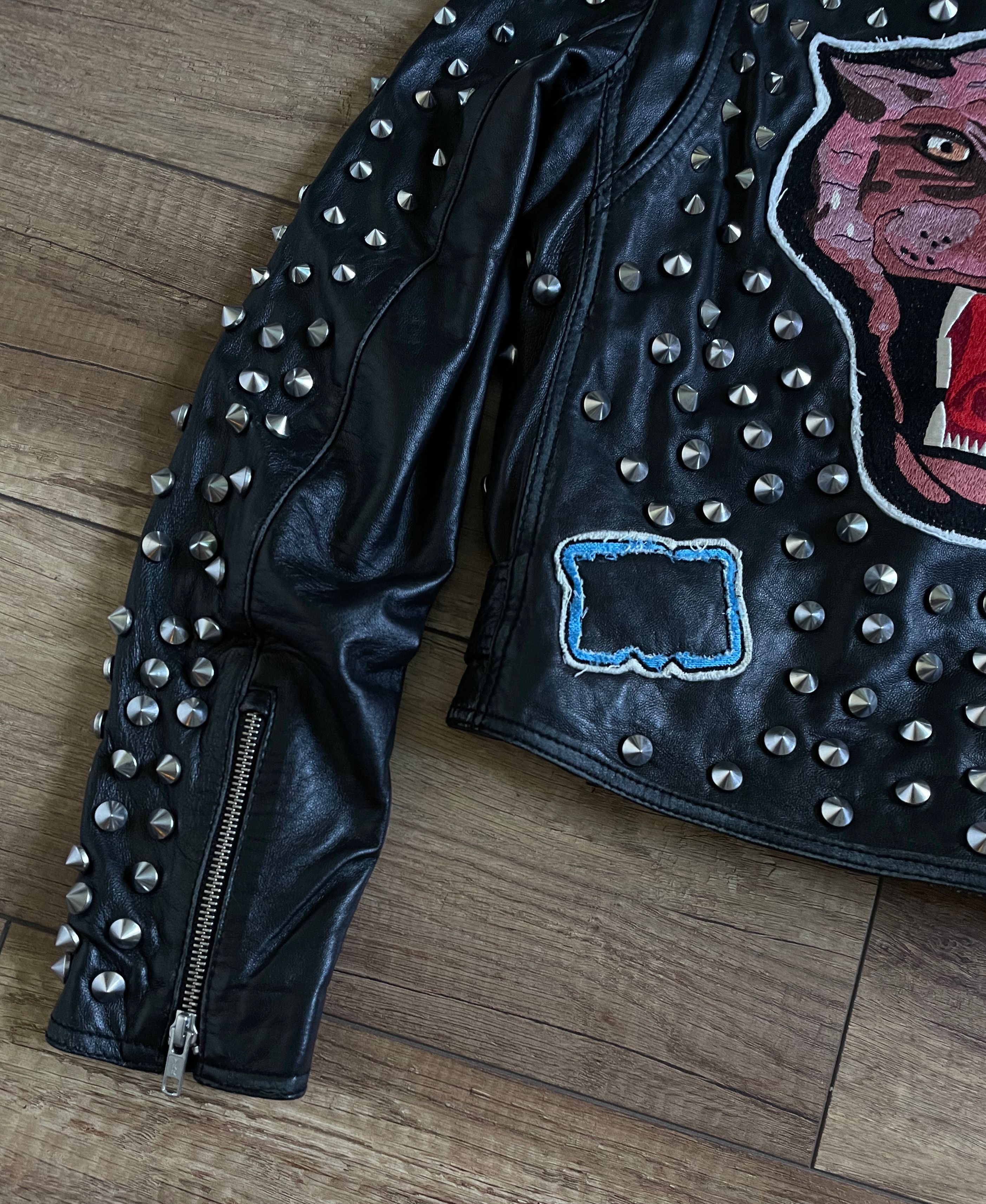Zara Rare Zara Black Leather Studded Patchwork Biker Jacket Size S / US 4 / IT 40 - 7 Thumbnail