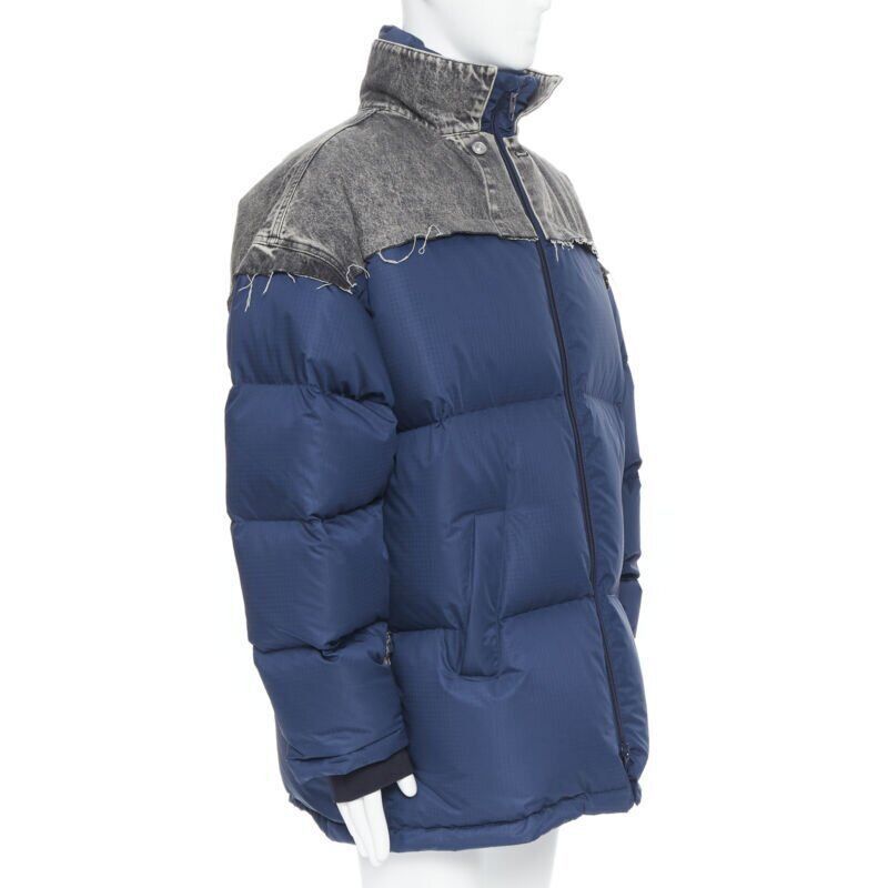 Balenciaga BALENCIAGA 2018 Fake Layering blue grey denim oversized puffer jacket XS Size US XS / EU 42 / 0 - 1 Thumbnail