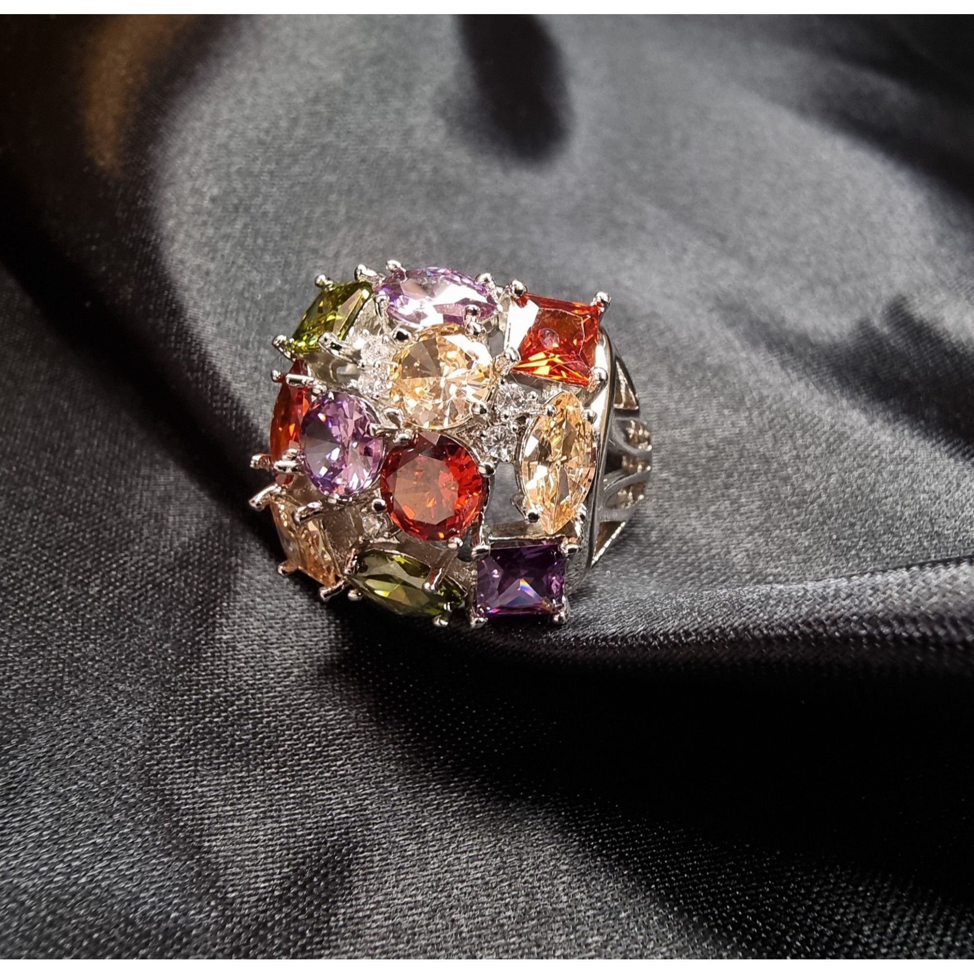 Other Multi-Gemstone Silver Color Statement Ring With Square & Ova Size ONE SIZE - 2 Thumbnail