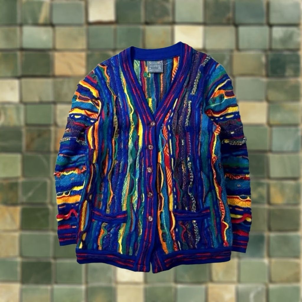 Coogi VTG COOGI Cardigan Sweater 3D Knit Wool Multicolor Wool