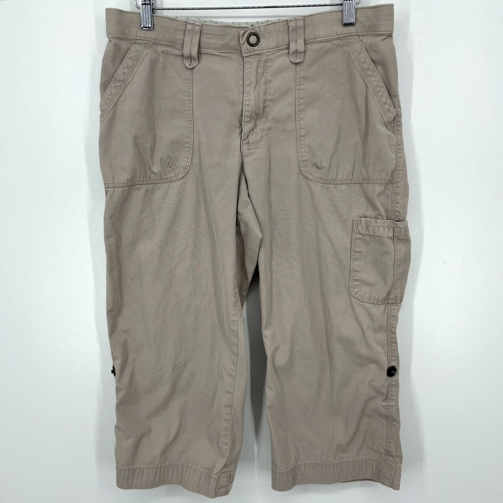Lee Lee Capri Pants Women's Regular Beige Pockets Capri 20.5in Inseam Mid Rise 9.5in Straight 31 Waist Cotton Blend Beach Casual 2000s Size 32" / US 10 / IT 46 - 2 Thumbnail