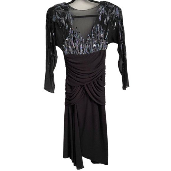 Casadei Vintage 80s Casadei Sequin Sheer Formal Midi Dress 🇺🇸 Size XS / US 0-2 / IT 36-38 - 13 Thumbnail