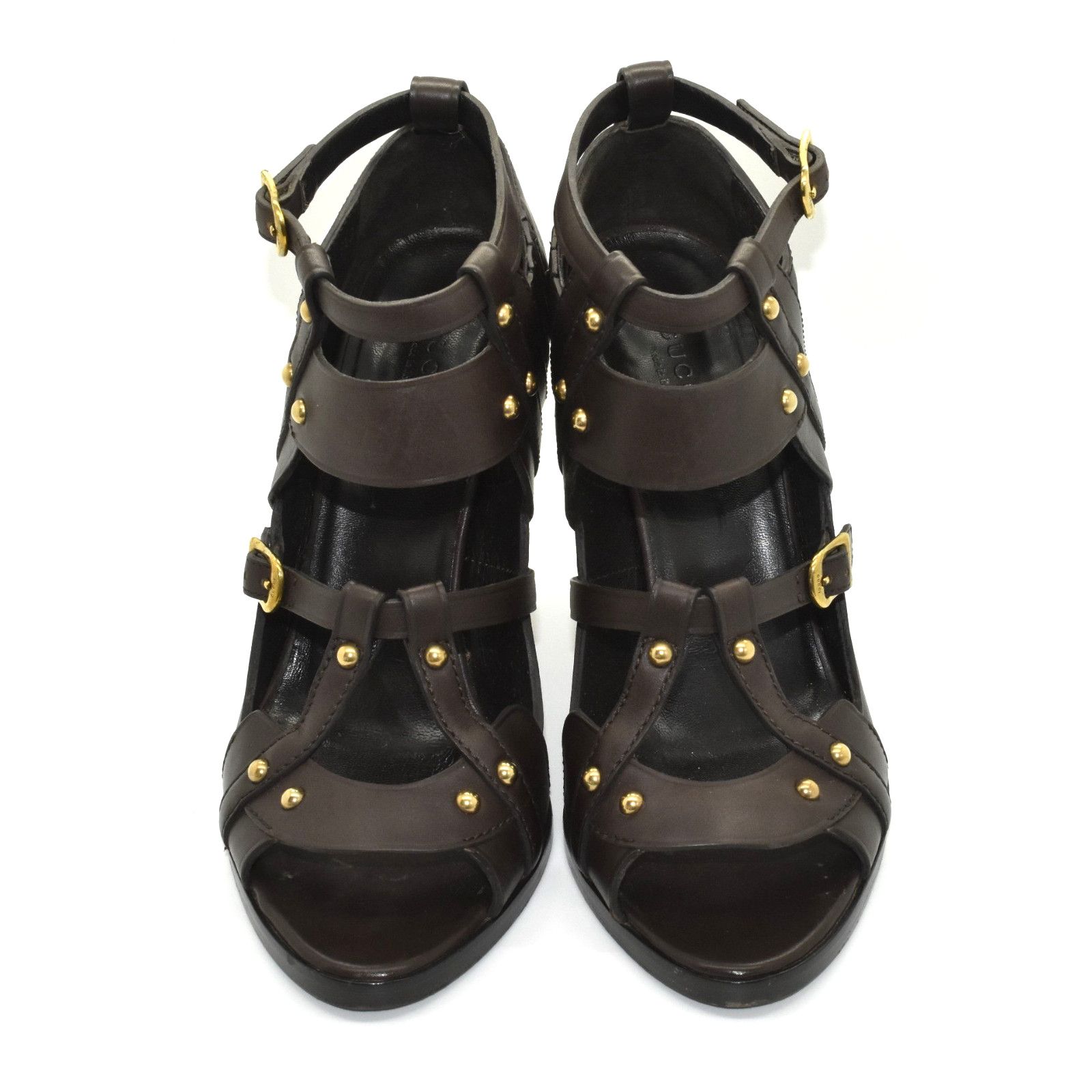 Gucci GUCCI Leather Gold Studded Cage Pump Sandal Heels Size 9.5 Size US 9.5 / IT 39.5 - 4 Thumbnail