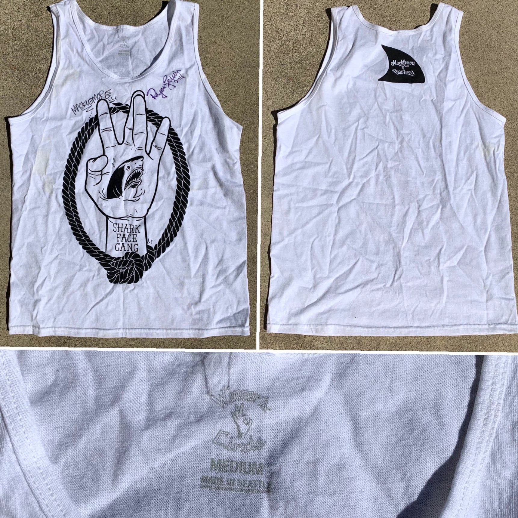 NANGA Shark Face Gang Macklemore & Ryan Lewis tank top M White Nike? Wait, original Brand: Winner’s Circle. Size US M / EU 48-50 / 2 - 4 Thumbnail