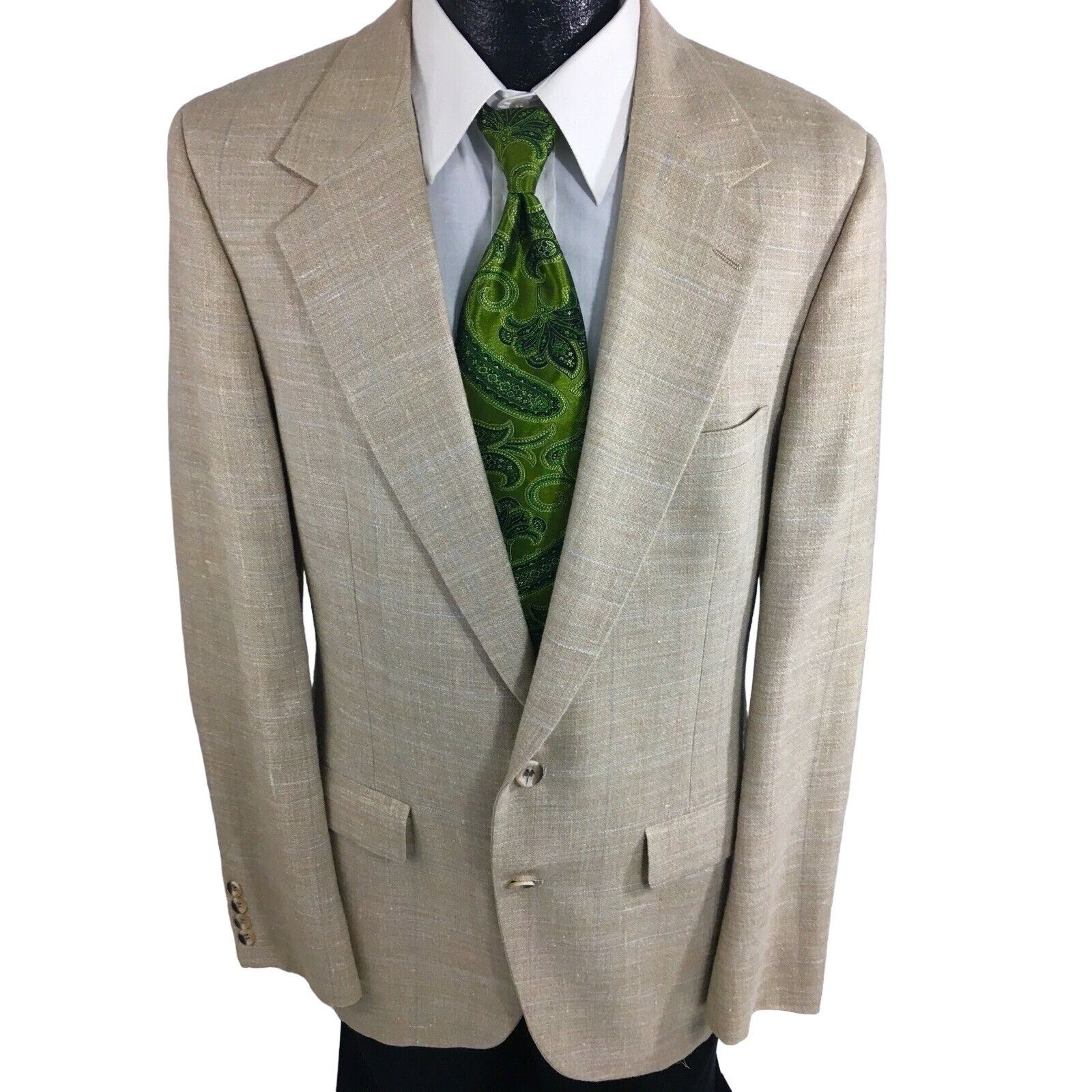 Bill Blass Vtg Bill Blass Men NATURAL Beige Sport Coat Tropical jacket Size 40R - 2 Thumbnail