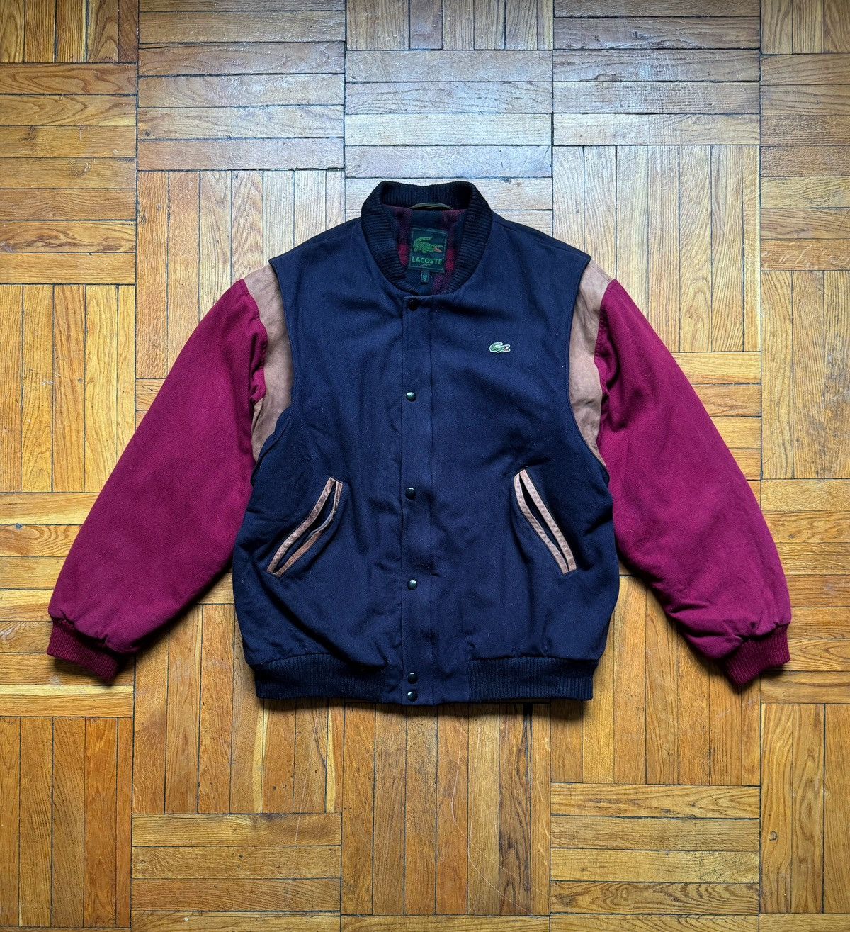 Lacoste 90s Vintage Men's LACOSTE Red Wool Leather Bomber Jacket 6 Size US XL / EU 56 / 4 - 1 Thumbnail