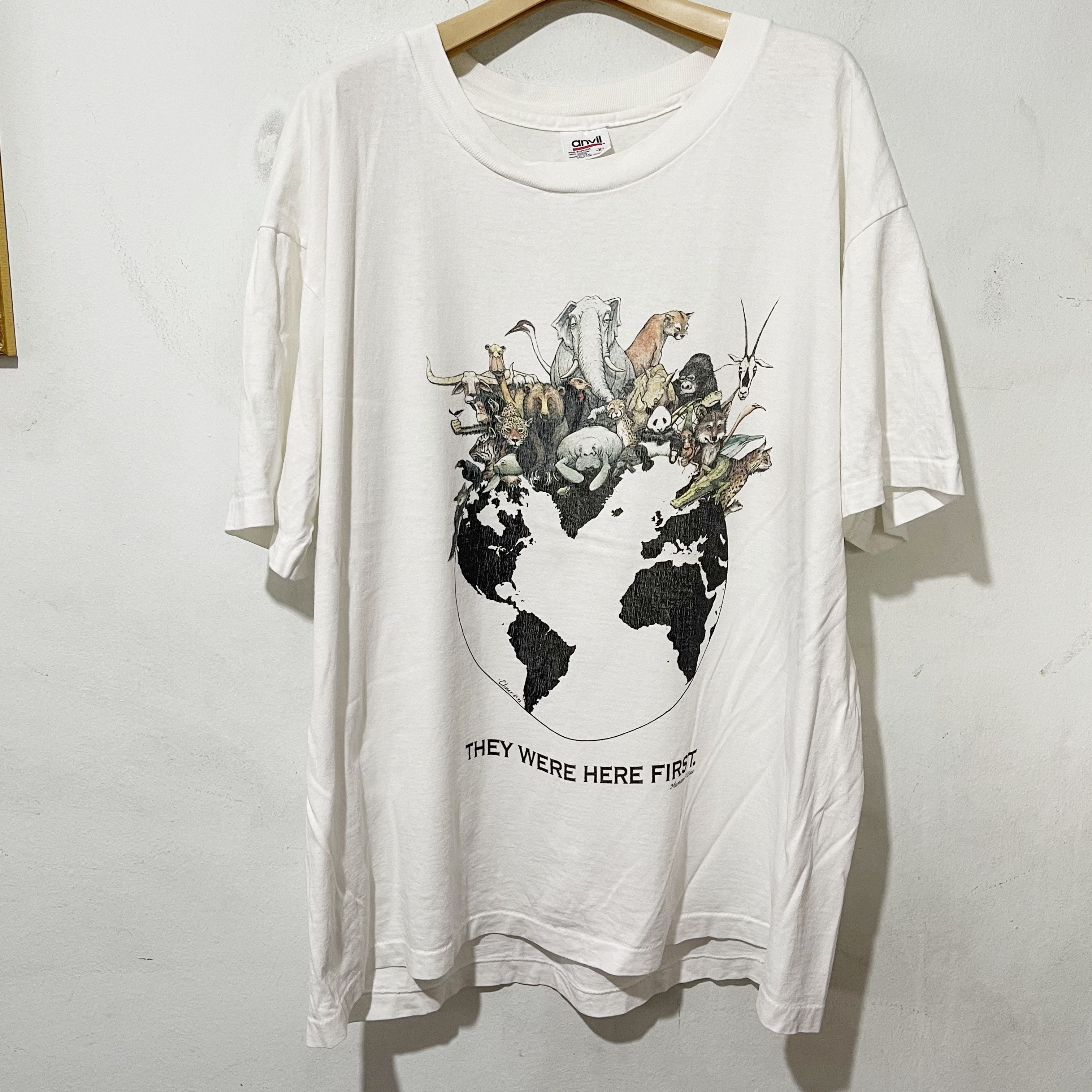 Vintage Vintage 1992 Human-i-Tees They Were Here First T-Shirt Size US XL / EU 56 / 4 - 1 Thumbnail