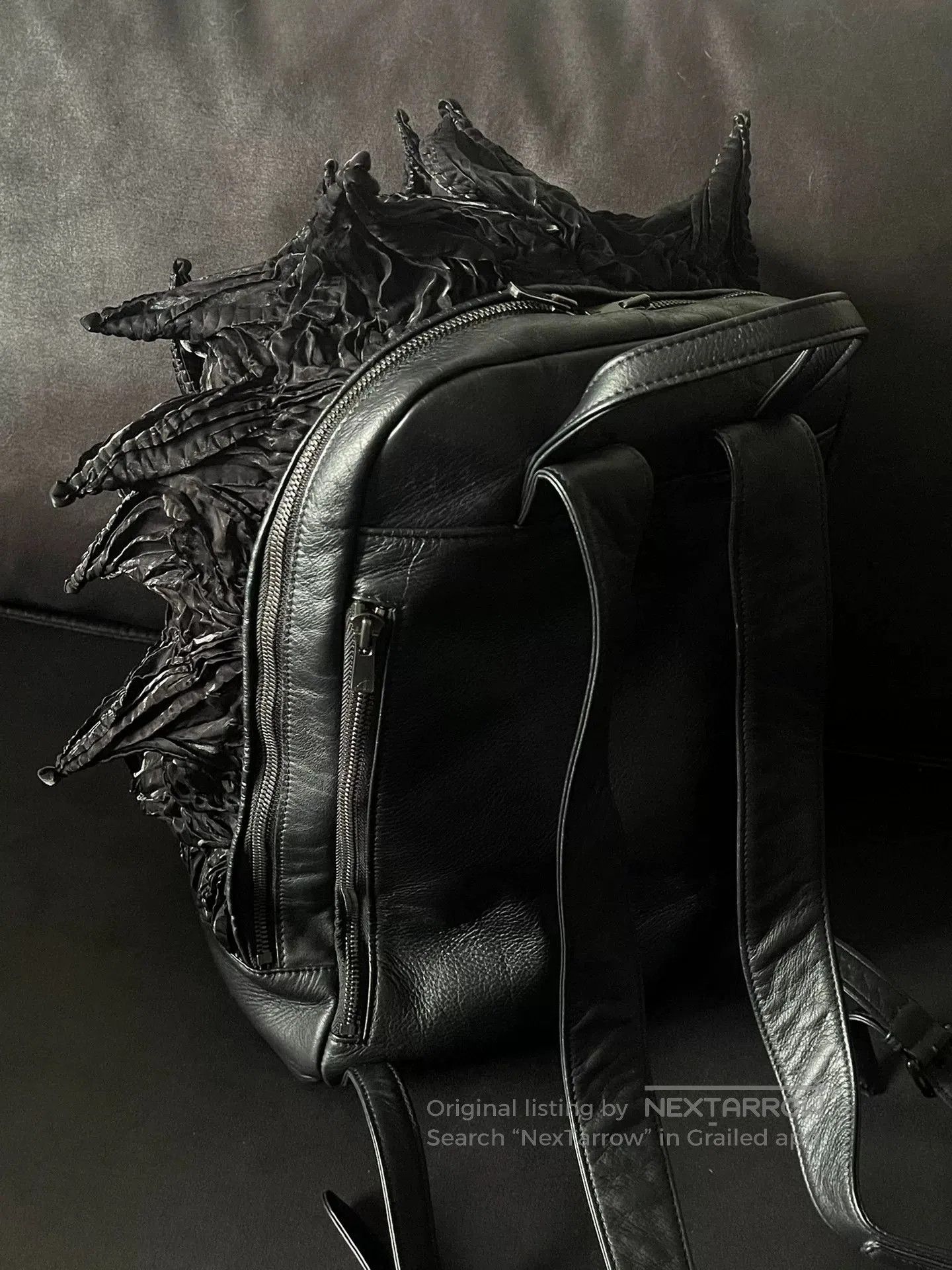 Japanese Brand unique black leather backpack by bunzaburo. Size ONE SIZE - 4 Thumbnail
