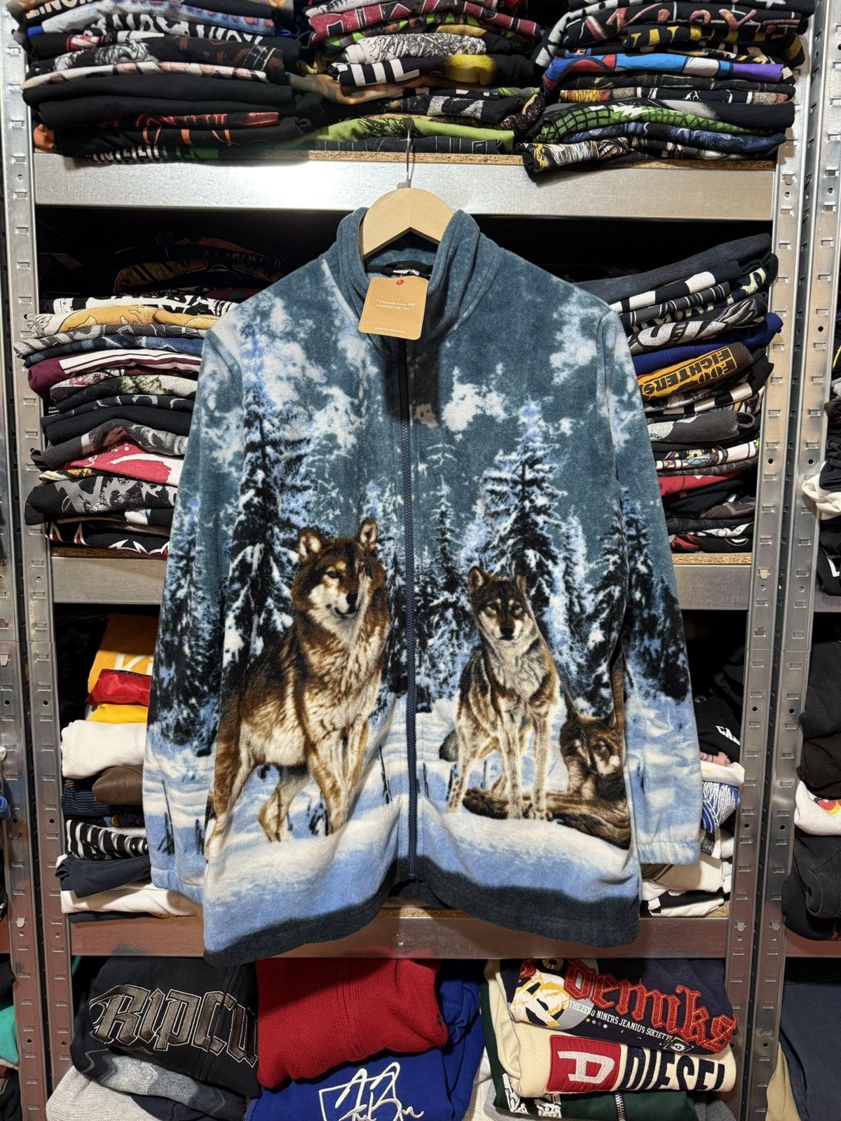 Vintage 1990s Cotton Traders Wolf Print Zip Fleece Pullover Y2K Hype Size US XL / EU 56 / 4 - 1 Thumbnail