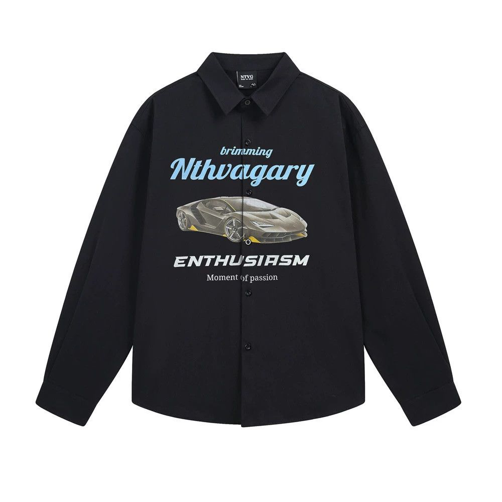 Vintage Men's trendy casual letter sports car print loose shirt Size US M / EU 48-50 / 2 - 1 Thumbnail