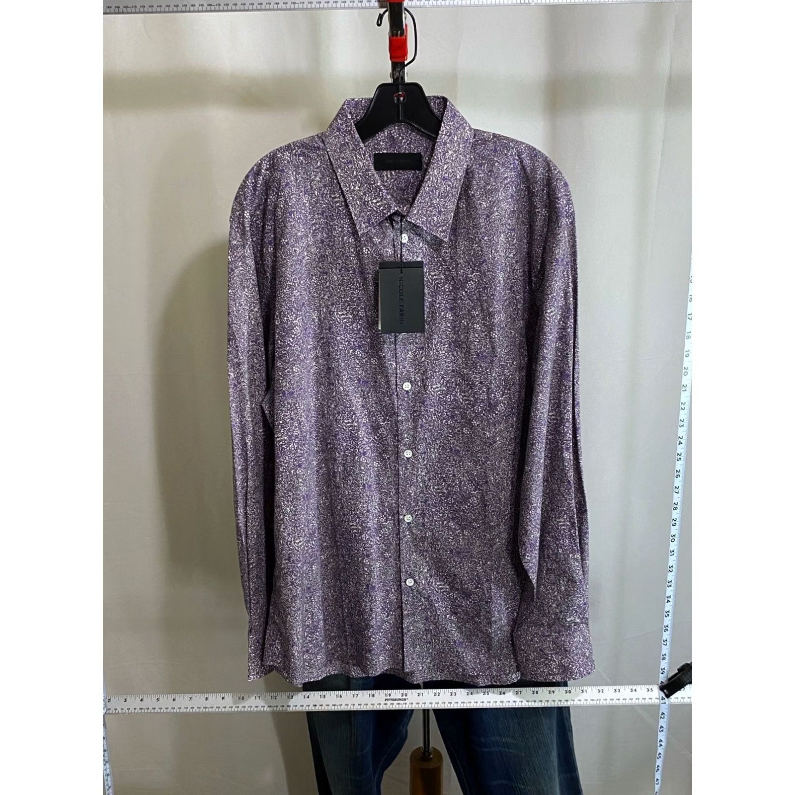 Nicole Farhi Nicole Farhi Shirt XL Long Sleeve Plum Floral NWT Mens 17.5 x 35/36 Extra Large Button-Up Size US XL / EU 56 / 4 - 3 Thumbnail