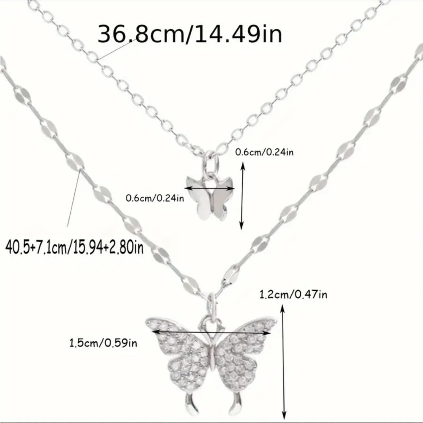 Designer Dainty Silver Plated Double Chain Butterfly Necklace NWT Size ONE SIZE - 5 Thumbnail