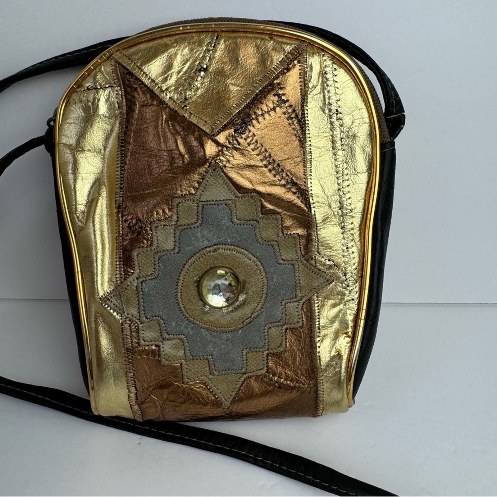 Vintage Vintage Gold Bronze Metallic Patchwork Mini Crossbody 5x8 Size ONE SIZE - 12 Thumbnail