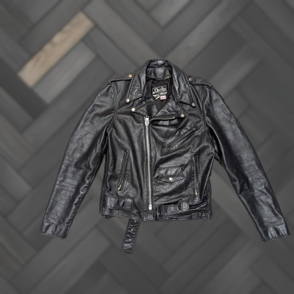 Vintage VINTAGE Dallas Leathers Biker Jacket Motorcycle Jacket Leather Cowhide 38 Black Mens S USA Made 1980s Size US S / EU 44-46 / 1 - 1 Thumbnail