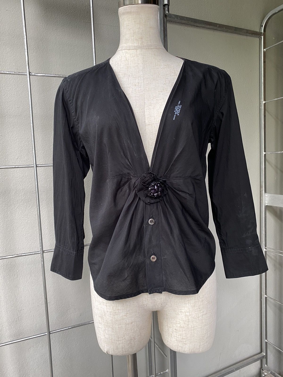 Zucca ZUCCA Black Rosette Front Blouse Size M / US 6-8 / IT 42-44 - 7 Thumbnail