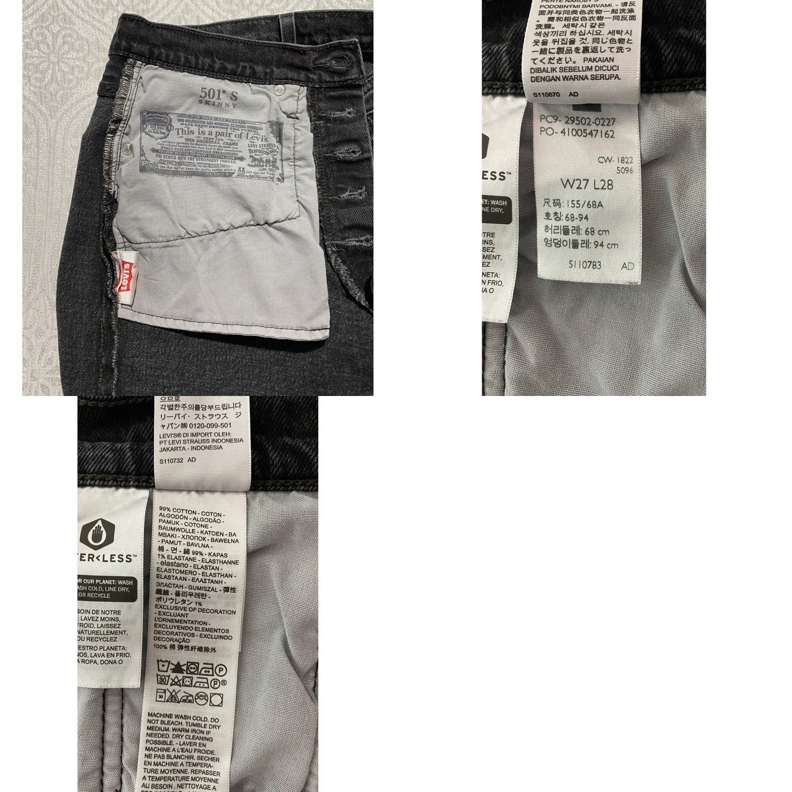 Levi's VINTAGE Levi's 501 S Skinny Jeans Womens 27x28 High Rise Button Fly Black Charcoal Wash 29502-0227 Size 27" / US 4 / IT 40 - 8 Thumbnail