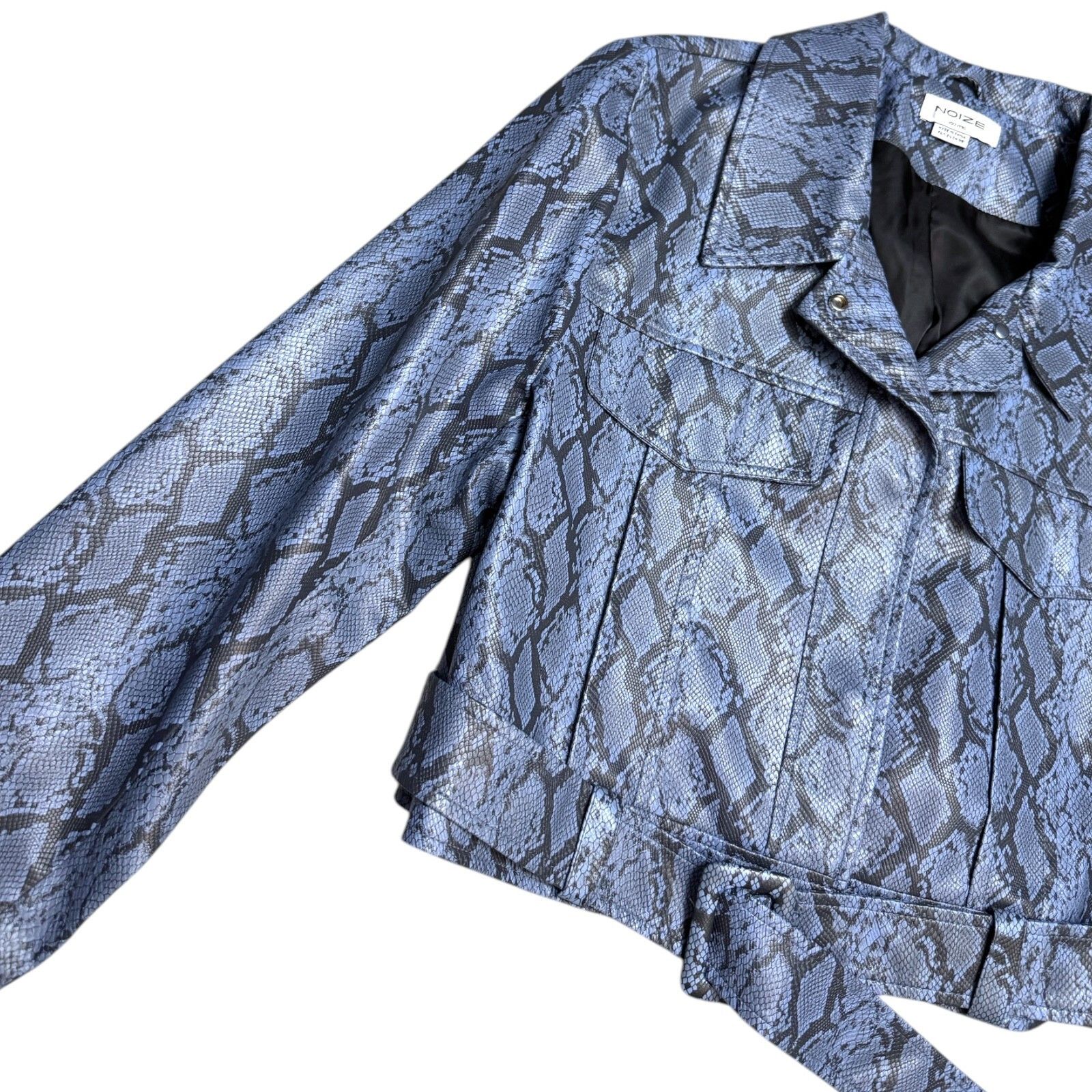 Other NOIZE Faux Vegan LEATHER Blue Cropped Bomber Jacket 2XL Size XXL / US 16-18 / IT 52-54 - 7 Thumbnail