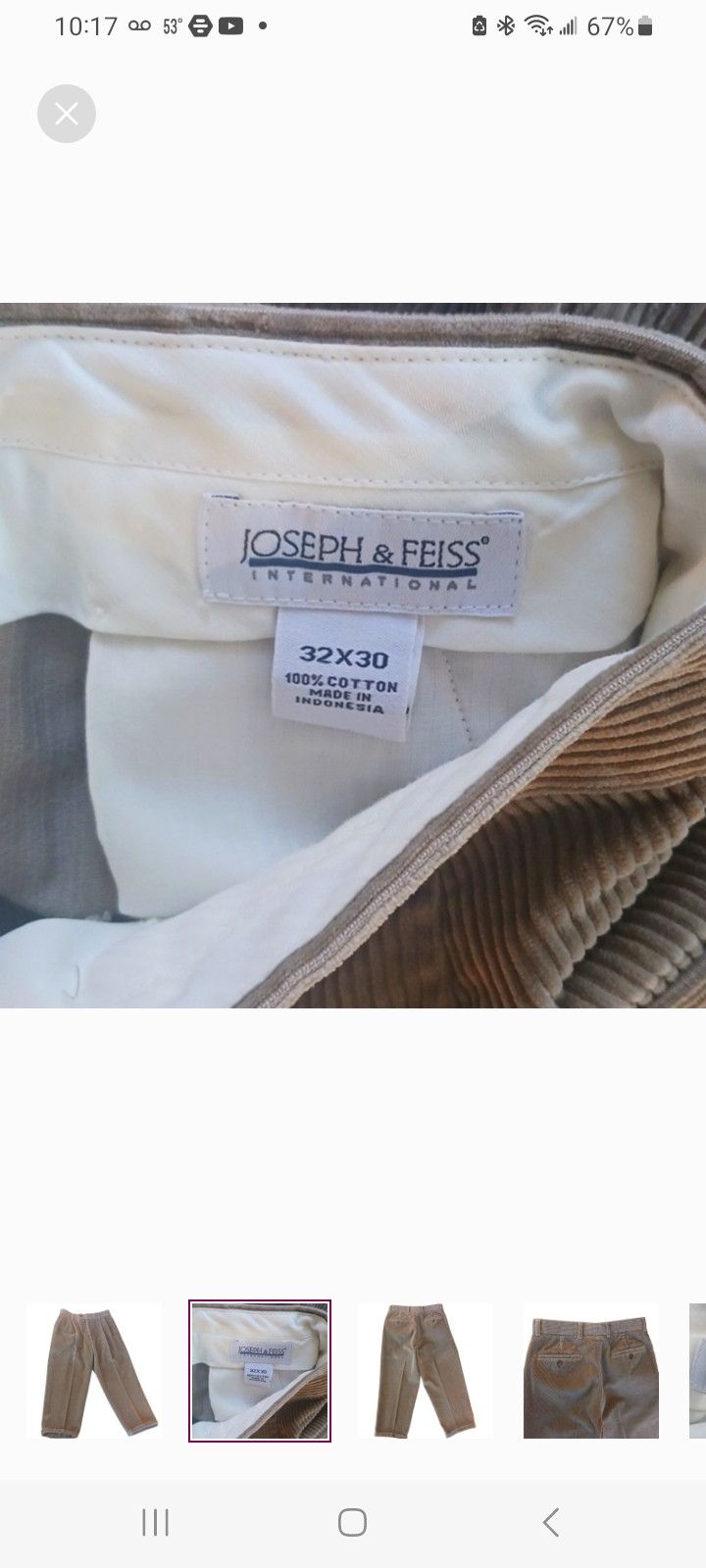 Joseph & Feiss JOSEPH & FEISS Men's Tan Corduroy Pants Size US 32 / EU 48 - 2 Thumbnail