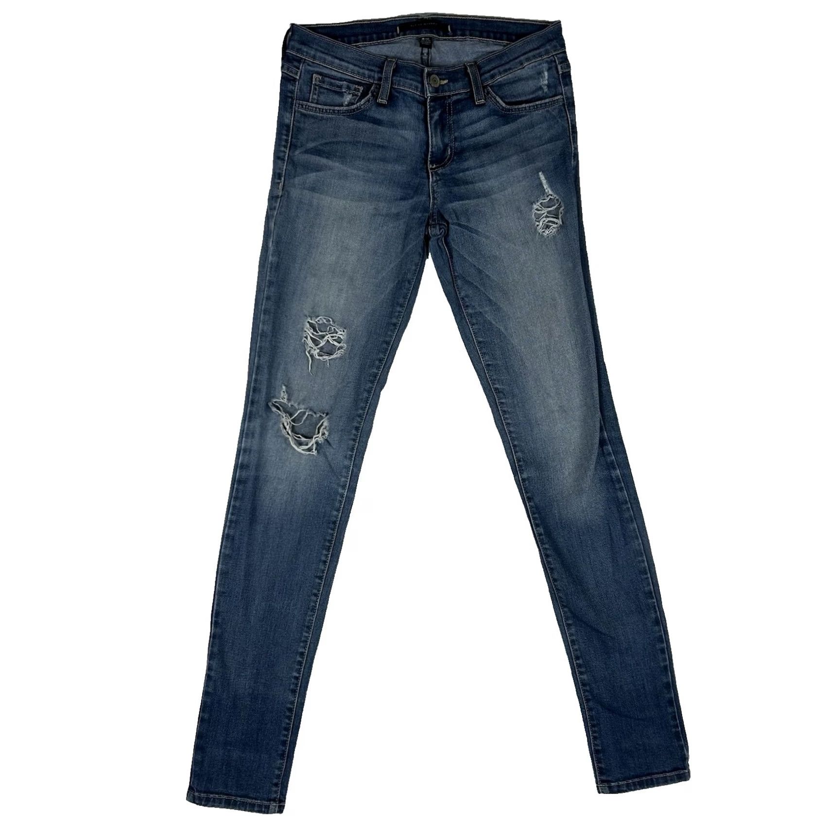 Vintage Flying Monkey Jeans Womens Size 27 Blue Denim Distressed Stretch Skinny Low Rise 5-Pocket Denim Pants Women Size 27" / US 4 / IT 40 - 2 Thumbnail