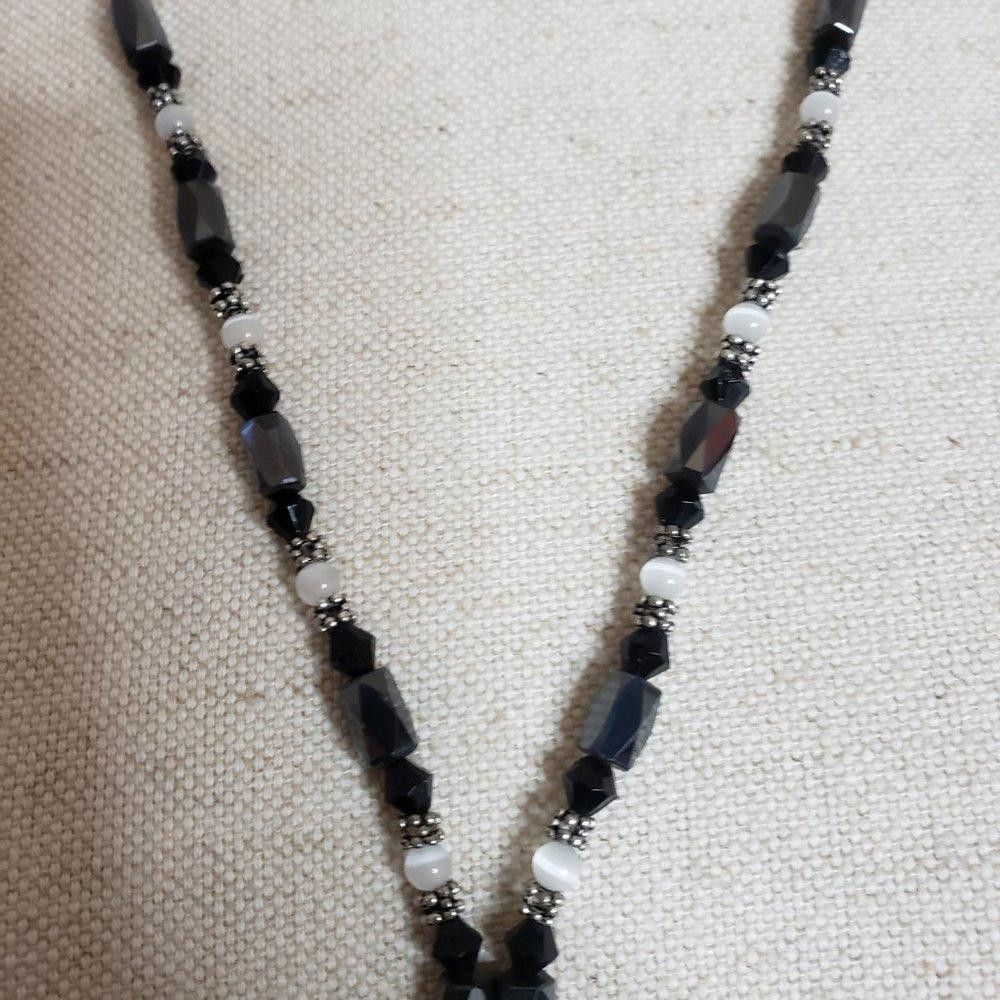 Designer Hematite and Glass Beaded 40" Open Versatile Necklace Size ONE SIZE - 2 Thumbnail