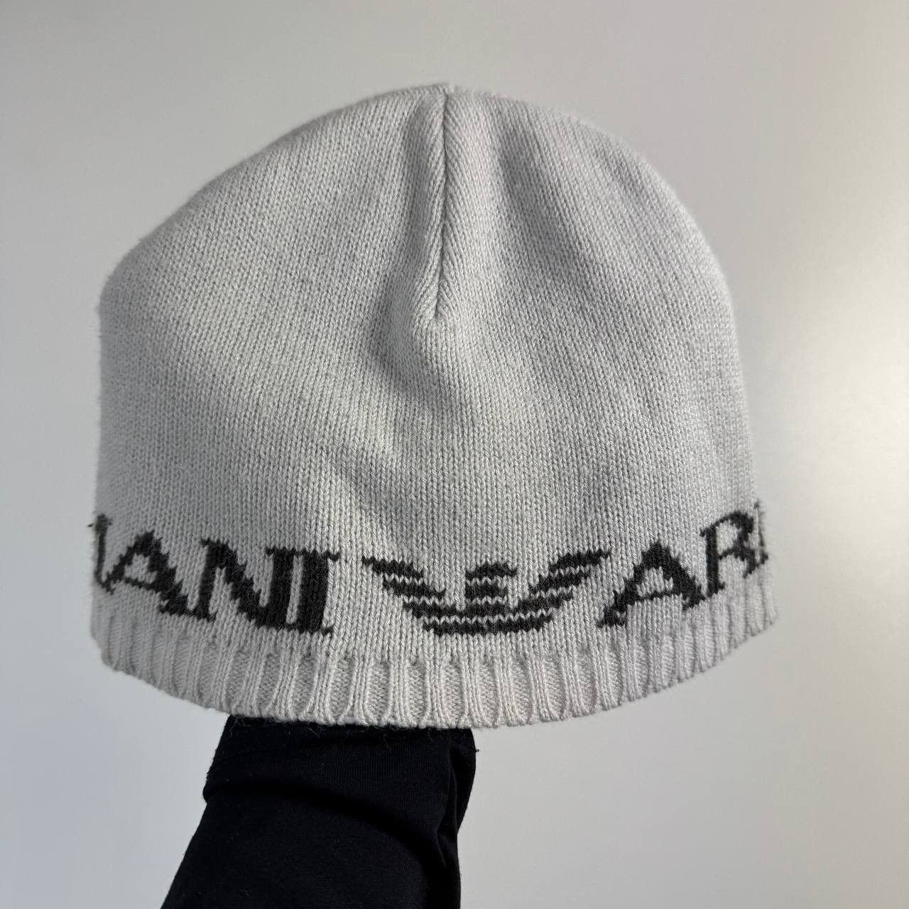 Armani Vintage Armani Knit Beanie Hat White Black Logo One Size Size ONE SIZE - 1 Thumbnail
