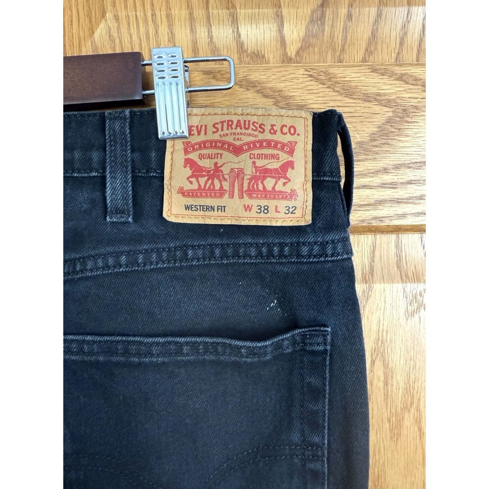 Levi's VINTAGE: no? Actually not vintage. Levis Western Fit Jeans 38x32 Black Stretch Straight Leg Denim Cowboy Manly Sexy Size US 38 / EU 54 - 3 Thumbnail