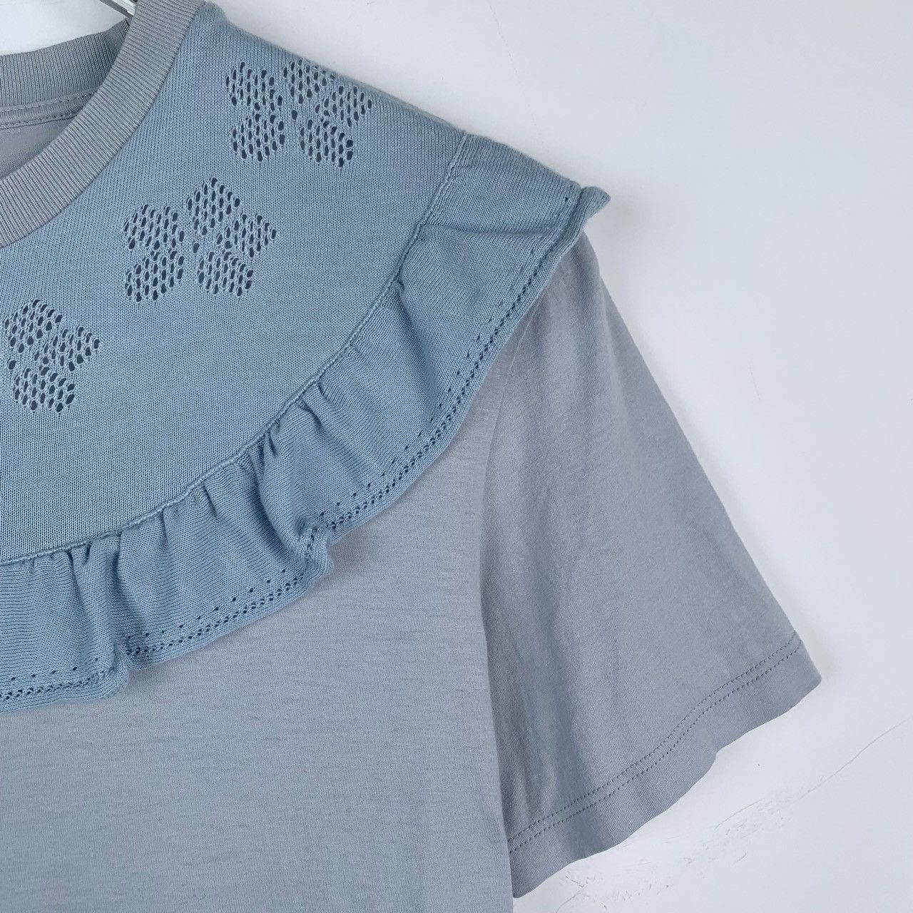 Miu Miu Miu Miu Ruffled Cut-Out Pattern Short-Sleeve T-Shirt Size S / US 4 / IT 40 - 3 Thumbnail