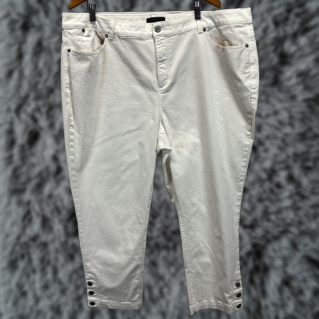 Talbots Talbots Simply Flattering 5 Pocket Crop Jeans 24W Plus White Ankle Buttons Size 42" / US 20 - 1 Thumbnail