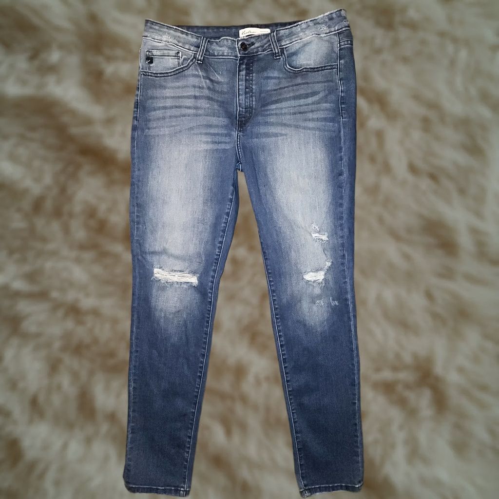 Vintage KanCan Skinny Ankle Jeans Women's 30 Denim Blue Distressed Stretch City Logo Regular Inseam 30.5 in 34 Waist Size 30" / US 8 / IT 44 - 1 Thumbnail