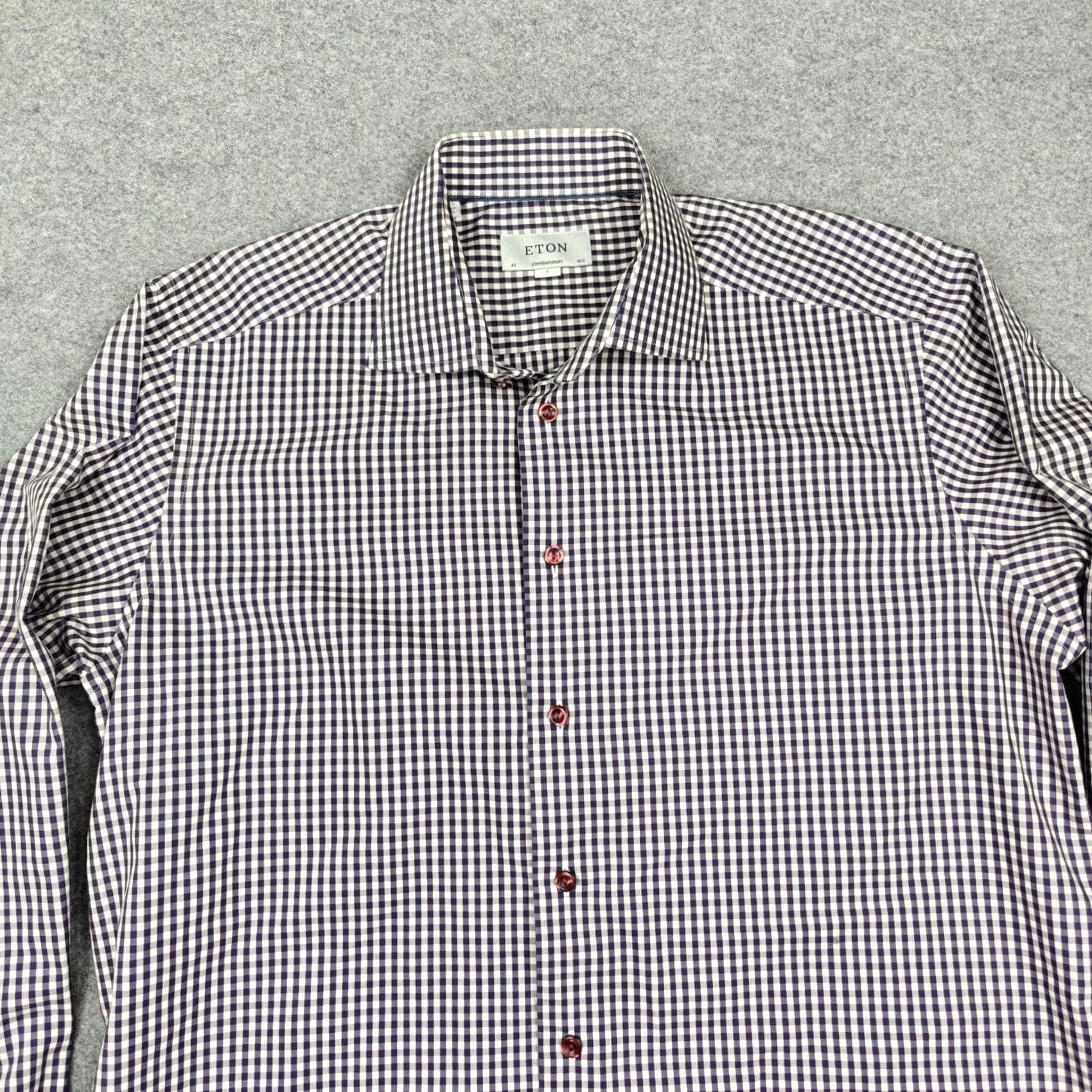 Eton Eton Dress Shirt Mens 16.5 34/35 Blue Gingham Regular Long Sleeve Spread Collar Size 46R - 3 Thumbnail