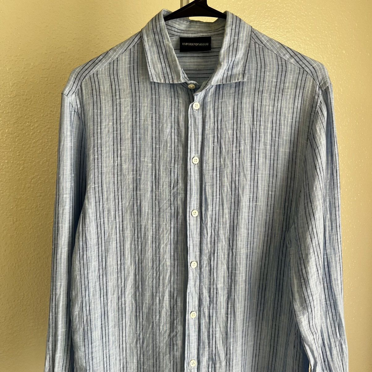 Emporio Armani EMPORIO ARMANI 100% Linen Striped Shirt Blue Size S Size US S / EU 44-46 / 1 - 3 Thumbnail