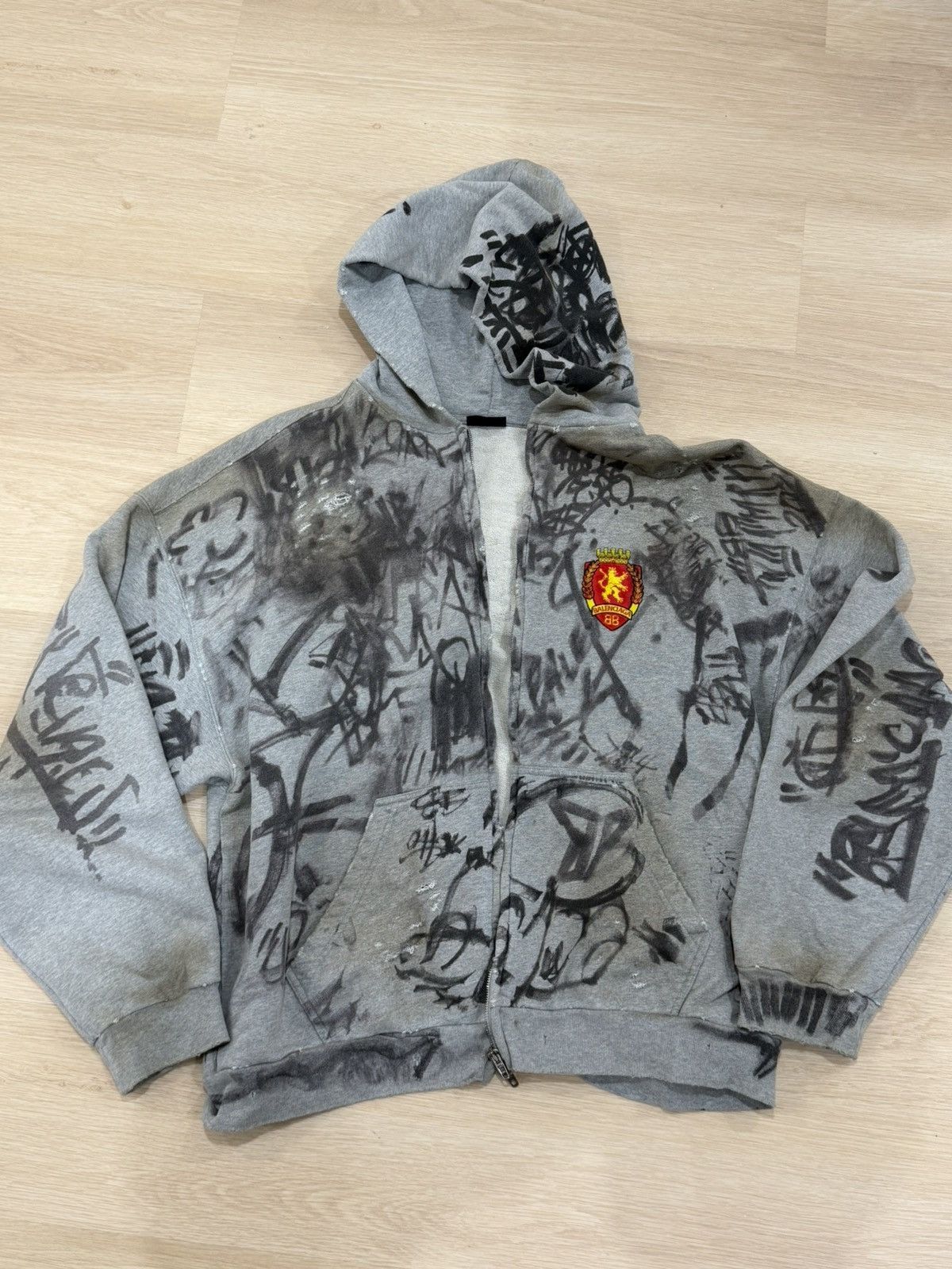Balenciaga balenciaga skater graffiti distressed zip up hoodie