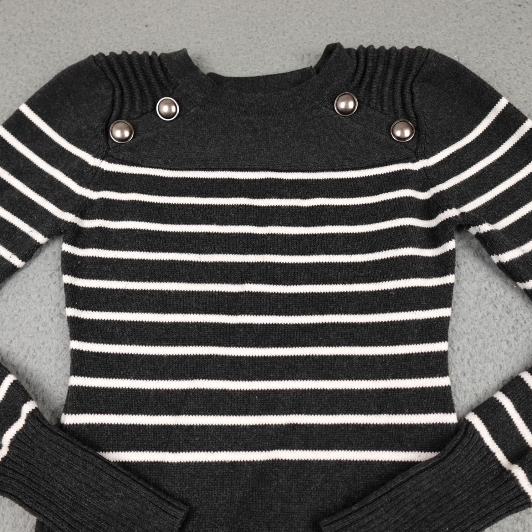 Vintage Pattyboutik Sweater Womens Small Gray White Striped Long Sleeve Pullover Knit Size S / US 4 / IT 40 - 3 Thumbnail