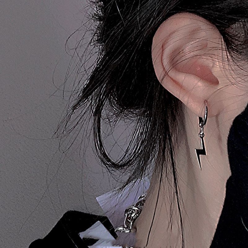 Jewelry × Sterling Silver Lightning Hip-hop Earrings One Pairs Chrome Jewelry Size ONE SIZE - 4 Thumbnail