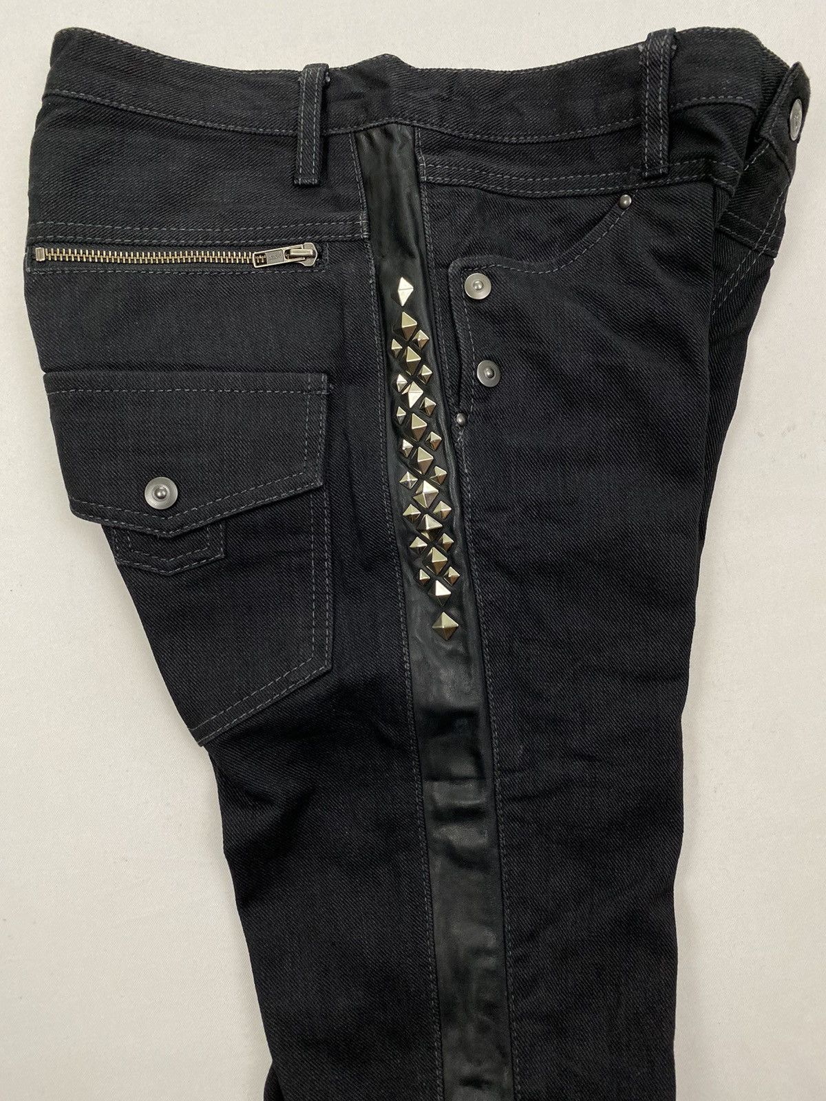 Japanese Brand Mononofu Teru Nakano Leather Side Studded Denim Size US 30 / EU 46 - 14 Thumbnail