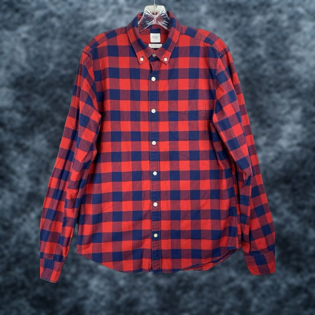 Gap Gap Button-Down Shirt Slim Fit M Red Blue Plaid Long Sleeve Casual Shirt Mens Size US M / EU 48-50 / 2 - 1 Thumbnail