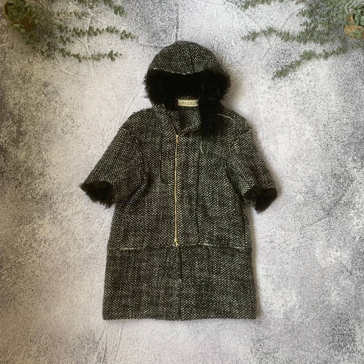 image of Italian Designers x Marni Sz 38 Marni Women’S Tweed Knit Hooded Coat in Grey, Women's