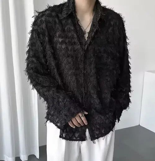 VIBE Elegant Splicing Tassel Button Up Shirt Size US M / EU 48-50 / 2 - 2 Thumbnail