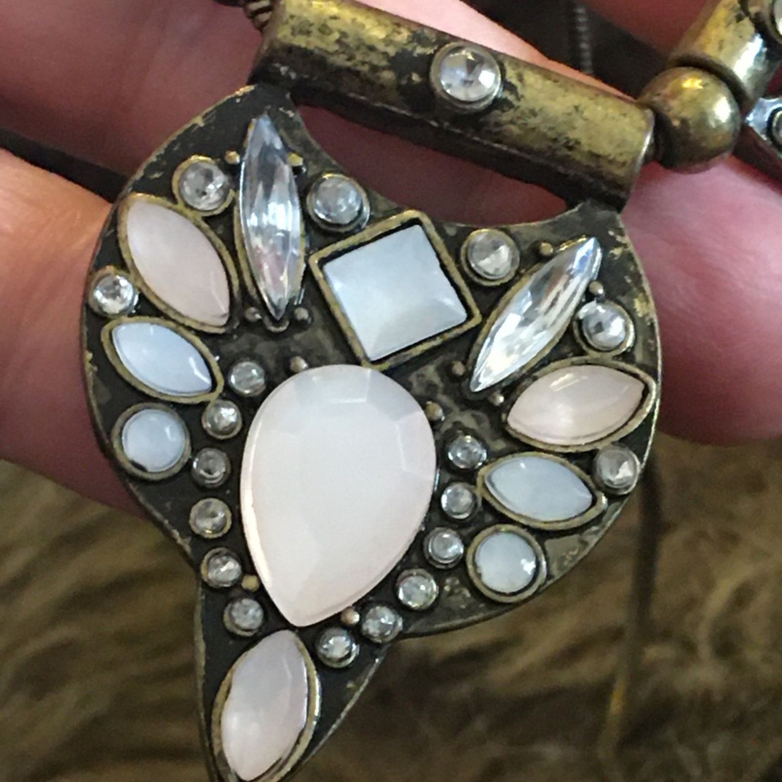 Jewelry Stone covered brass amulet snake chain necklace Size ONE SIZE - 7 Thumbnail