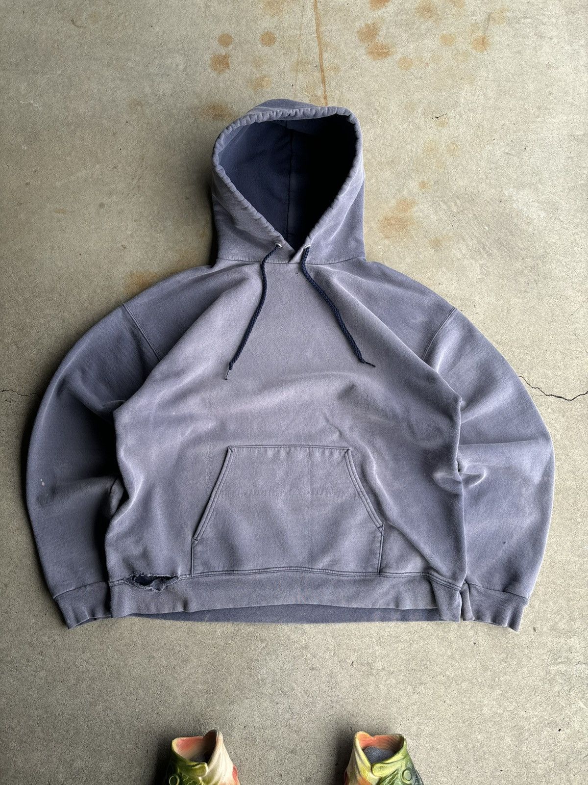 Vintage Crazy 90s Sunfaded Navy Smoke Haze Archive Hoodie A4356H Size US XL / EU 56 / 4 - 3 Thumbnail