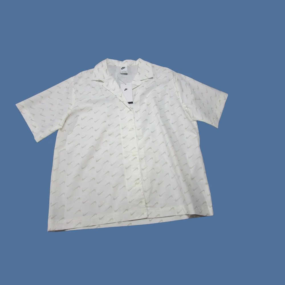 Nike Nike Shirt Womens L Sail White Button Up New Swoosh AOP Monogram Oversize Size L / US 10 / IT 46 - 1 Thumbnail