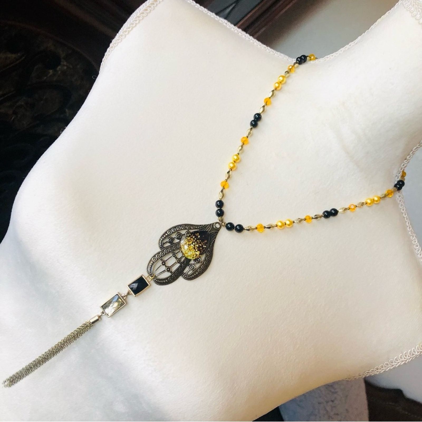 Handmade Handcrafted repurpose chain fringe Pearl necklace Size ONE SIZE - 1 Thumbnail