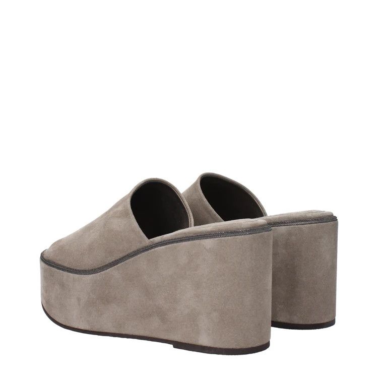 Brunello Cucinelli ob1o1e1024 Suede Wedges in Grey Size US 7 / IT 37 - 4 Thumbnail