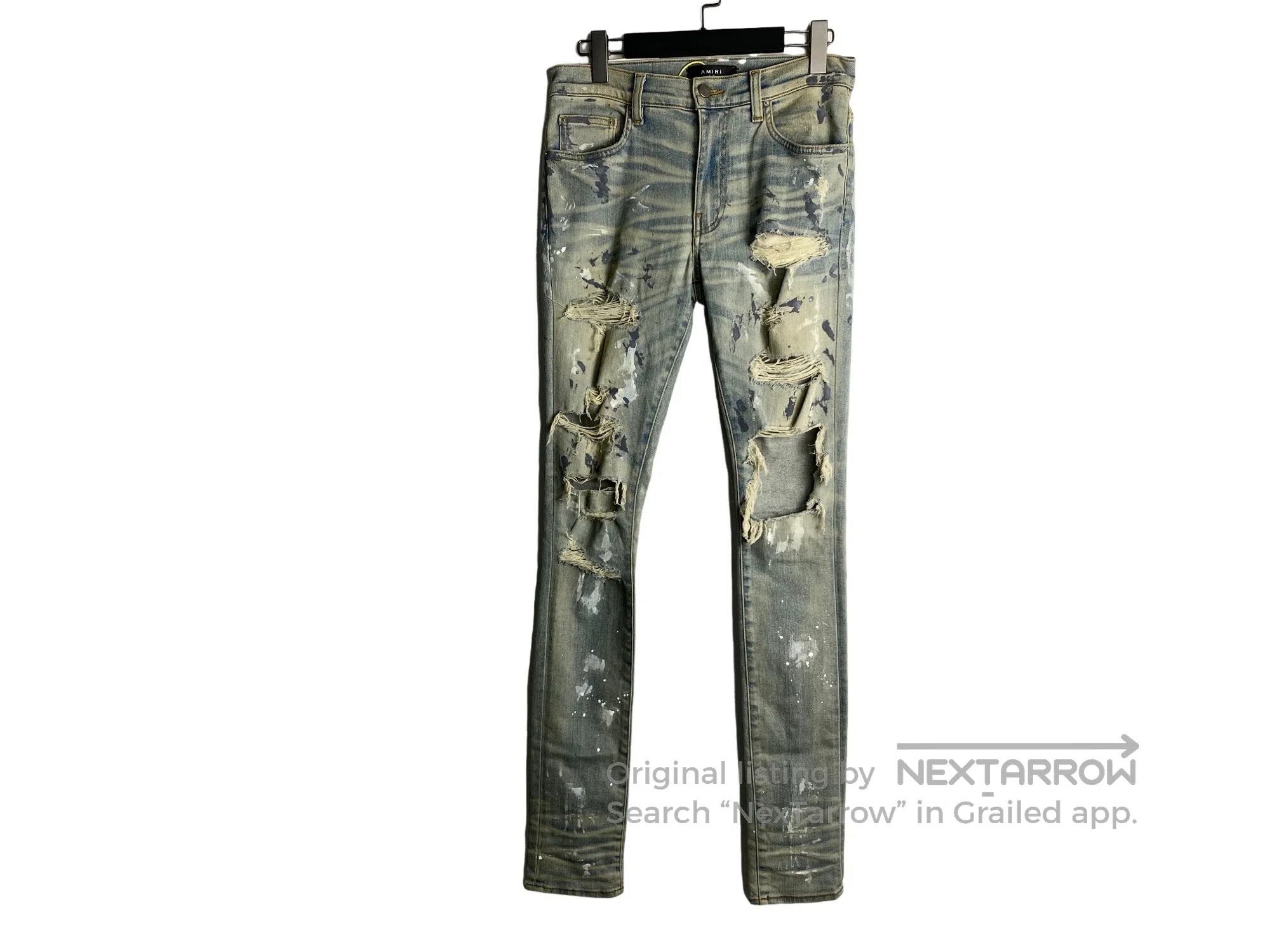 Amiri AMIRI Blue Destroyed Splatter Diamond Bottom Jeans Size US 30 / EU 46 - 1 Thumbnail