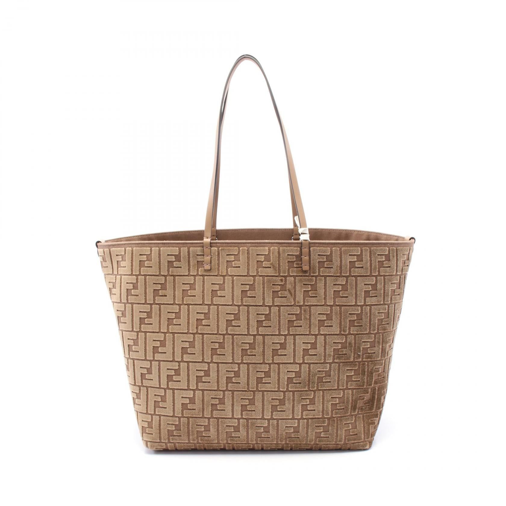 Fendi Large Roll Shoulder Bag Tote Jacquard Velvet Brown, Women's