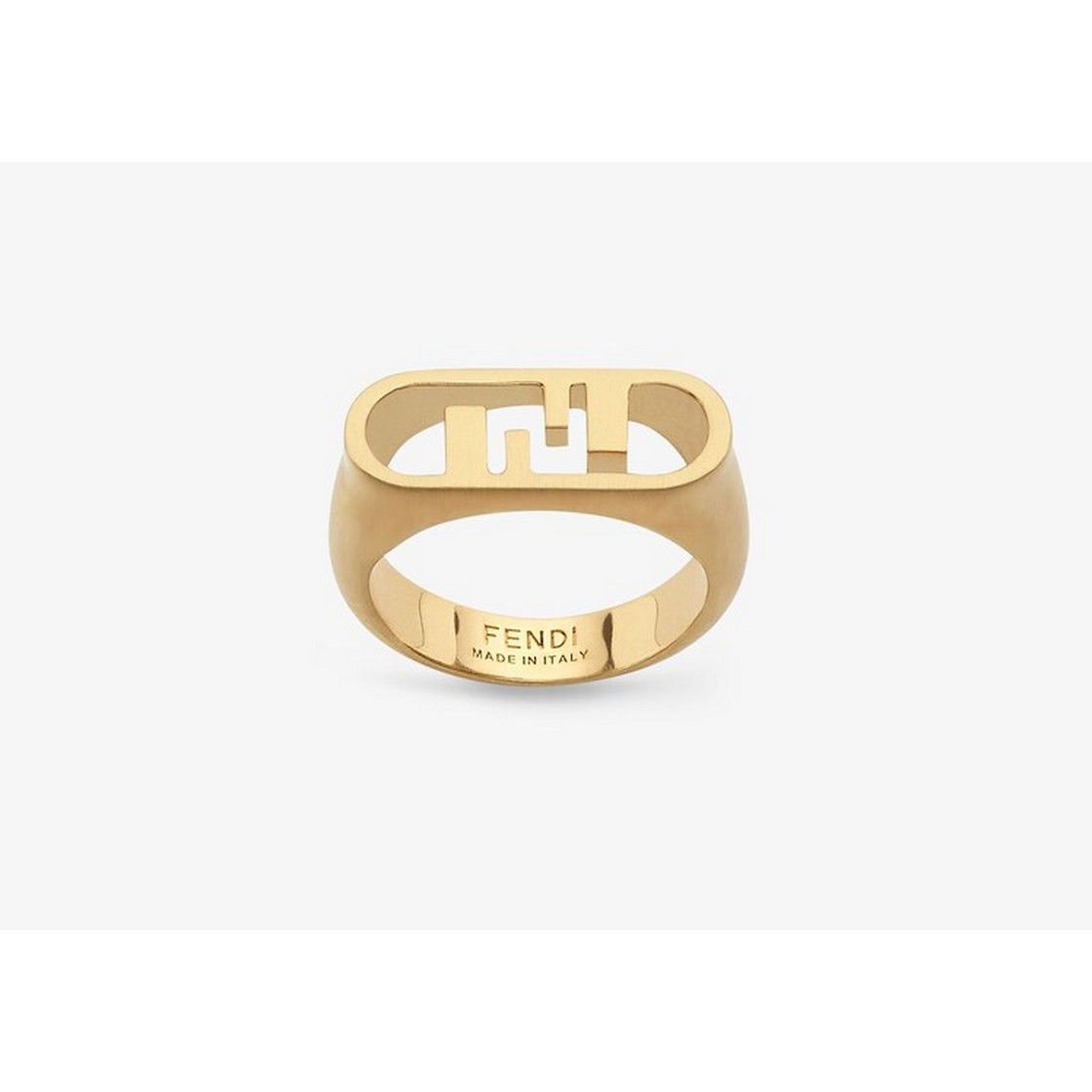 image of Fendi O'lock Satin Gold Tone Metal Ff Ring Medium Authentic, Men's