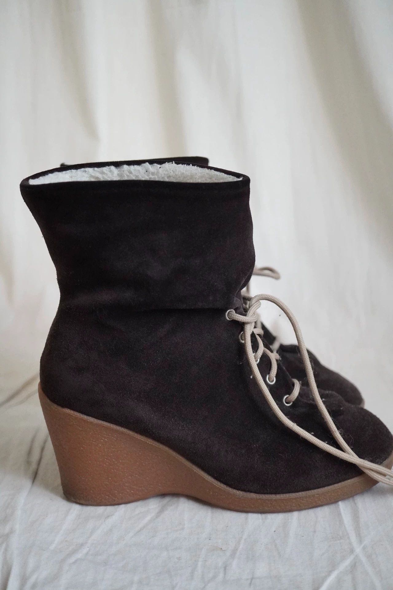 Maison Margiela Margiela mm6 05 Brown Suede Lamb Fur Wedge Short Boots 37 (36) Size US 6.5 / IT 36.5 - 6 Thumbnail